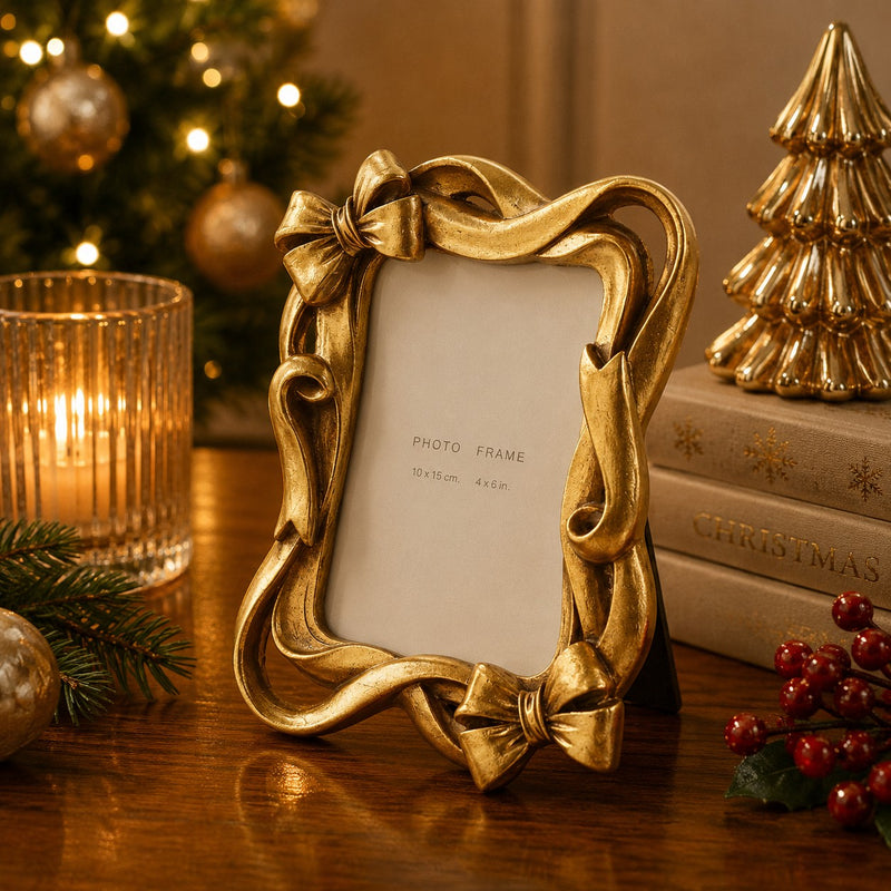 EDG Enzo De Gasperi Christmas Photo Frame with Ribbon H20.5 cm Dark Gold – Christmas Decoration