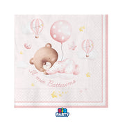 Big Party Paper Napkins Baptism Bear 25 x 25 Cm Pack 16 Pcs Pink