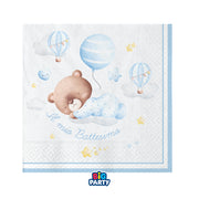 Big Party Paper Napkins Baptism Bear 25 x 25 Cm Pack 16 Pcs Light Blue