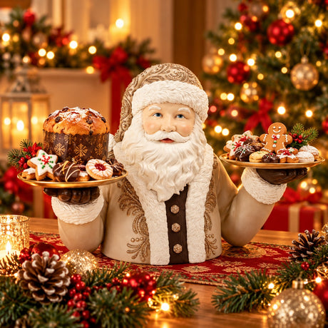 Bizzotto 2-Tier Tray Clowne Father Christmas Beige H 49.1 cm – Christmas Cake Stand