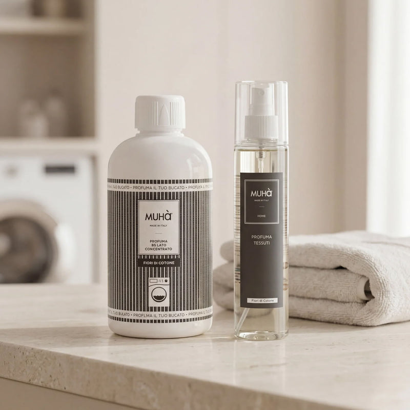 Muhà Set Regalo Profumatore Bucato Fiori di Cotone 200 ml + Spray 125 ml – Idea Regalo Natale