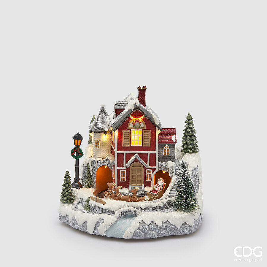 Christmas House Diorama H 22.5 Cm W 22.5 Cm W 23 Cm Movement + Multicolor Led