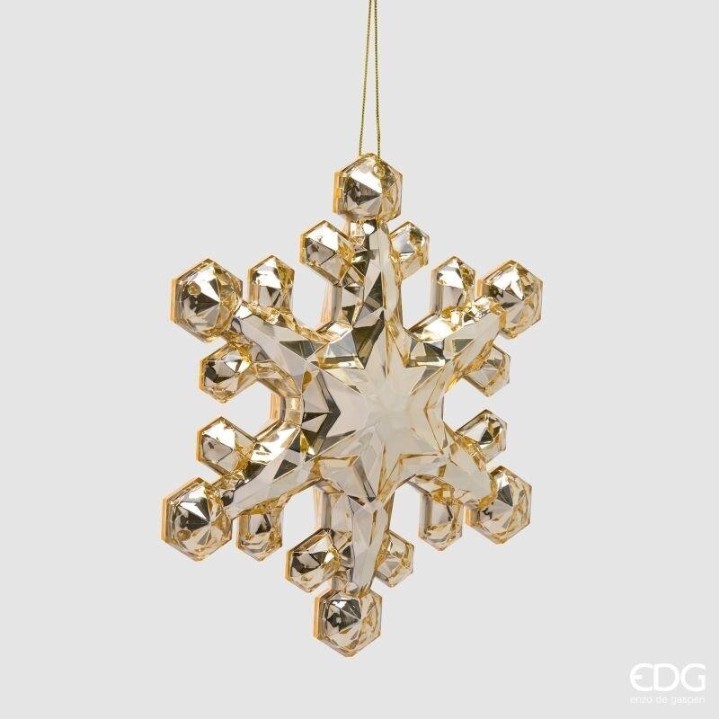 EDG Enzo De Gasperi Fiocco di Neve Natalizio con Diamanti da Appendere H23,5x20,5x5 cm Champagne – Decorazione di Natale