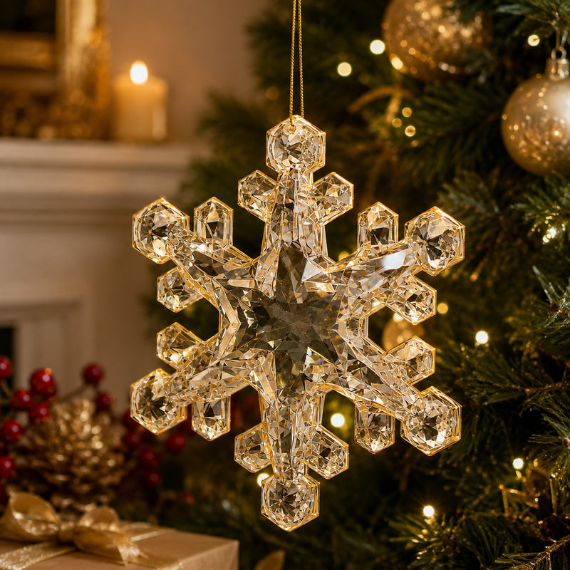 EDG Enzo De Gasperi Fiocco di Neve Natalizio con Diamanti da Appendere H23,5x20,5x5 cm Champagne – Decorazione di Natale