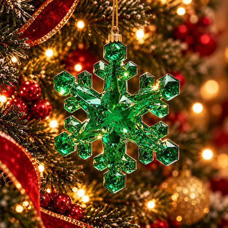 EDG Enzo De Gasperi Snowflake Decorative with Diamonds Green H23.5 cm to Hang – Christmas Ornament