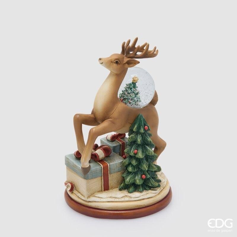 EDG Enzo De Gasperi Christmas Water Sphere Gifts with Reindeer H18.5 Ø12 cm Hazelnut – Christmas Decoration