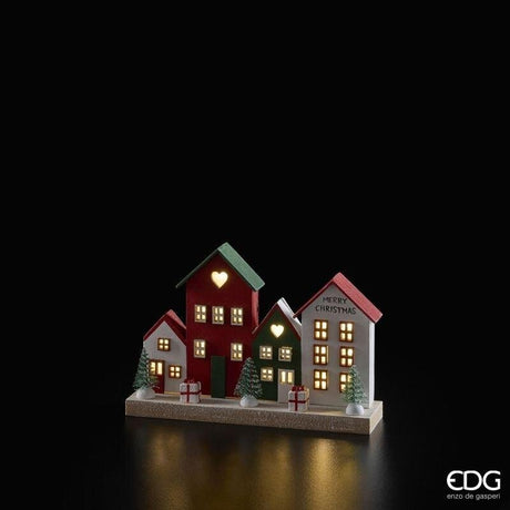 EDG Enzo De Gasperi Diorama Landscape with LED Houses H12x19.5x4.5 cm Red Mix – Christmas Decoration