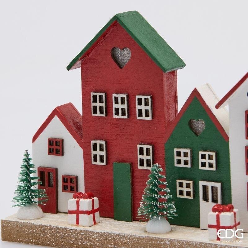 EDG Enzo De Gasperi Diorama Paesaggio con Casette LED H12x19,5x4,5 cm Rosso Mix – Decorazione di Natale