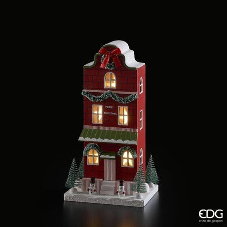 EDG Enzo De Gasperi Diorama Christmas House LED H27.5 cm Green Red – Christmas Decoration