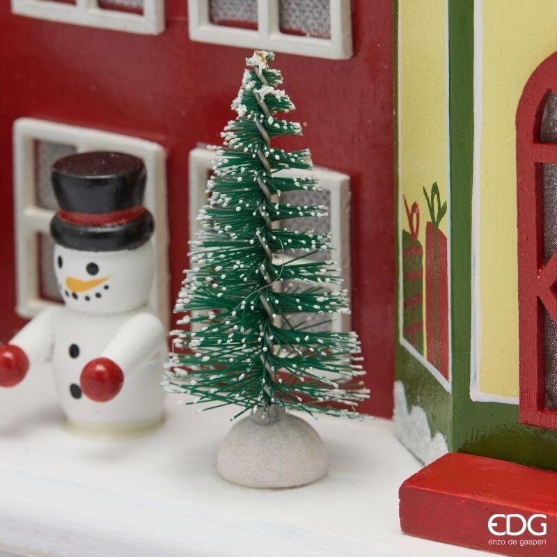 EDG Enzo De Gasperi Diorama Casetta Natalizia con LED H33x33x12 cm Rosso Scuro – Decorazione di Natale
