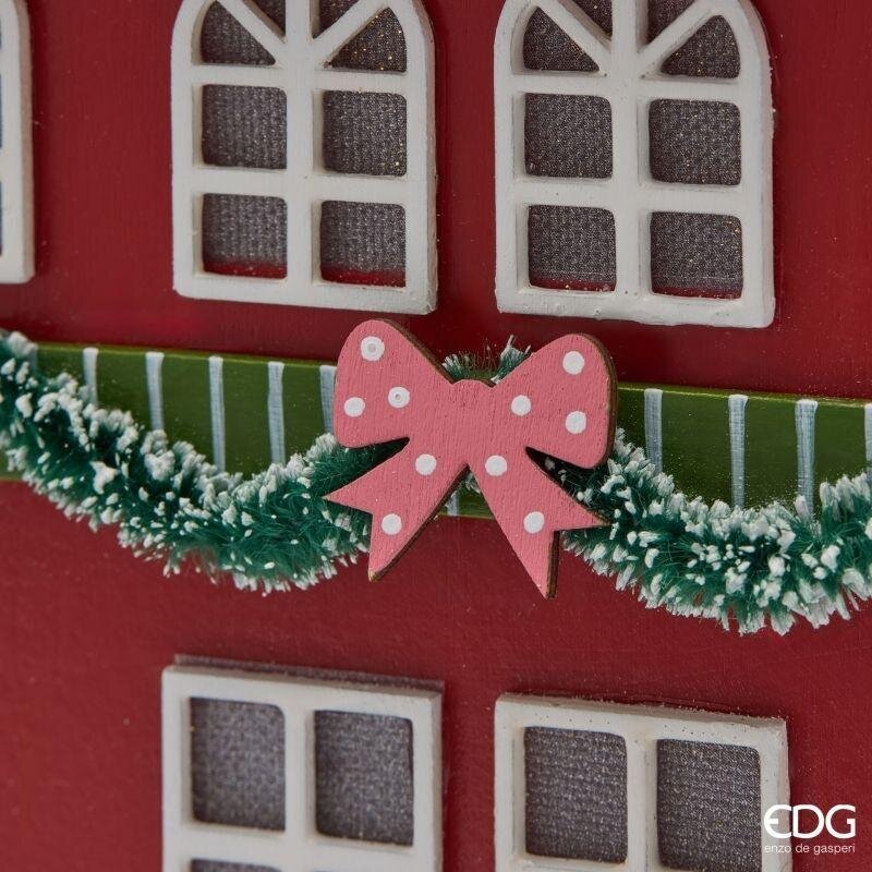 EDG Enzo De Gasperi Diorama Casetta Natalizia con LED H33x33x12 cm Rosso Scuro – Decorazione di Natale