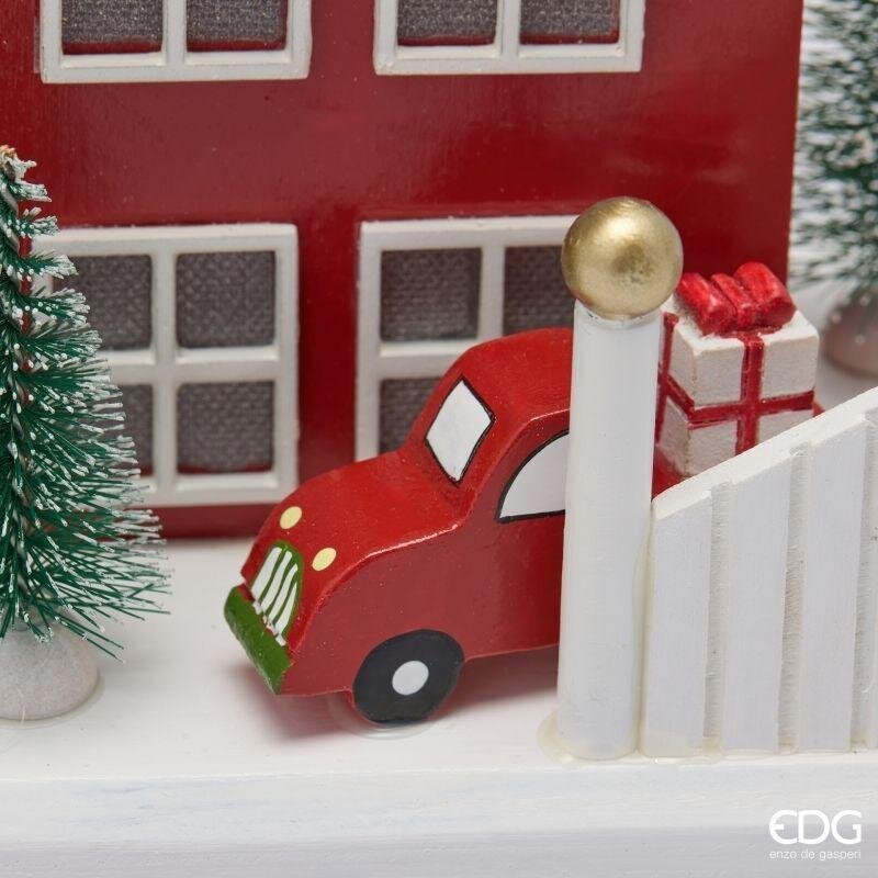 EDG Enzo De Gasperi Diorama Casetta Natalizia con LED H33x33x12 cm Rosso Scuro – Decorazione di Natale