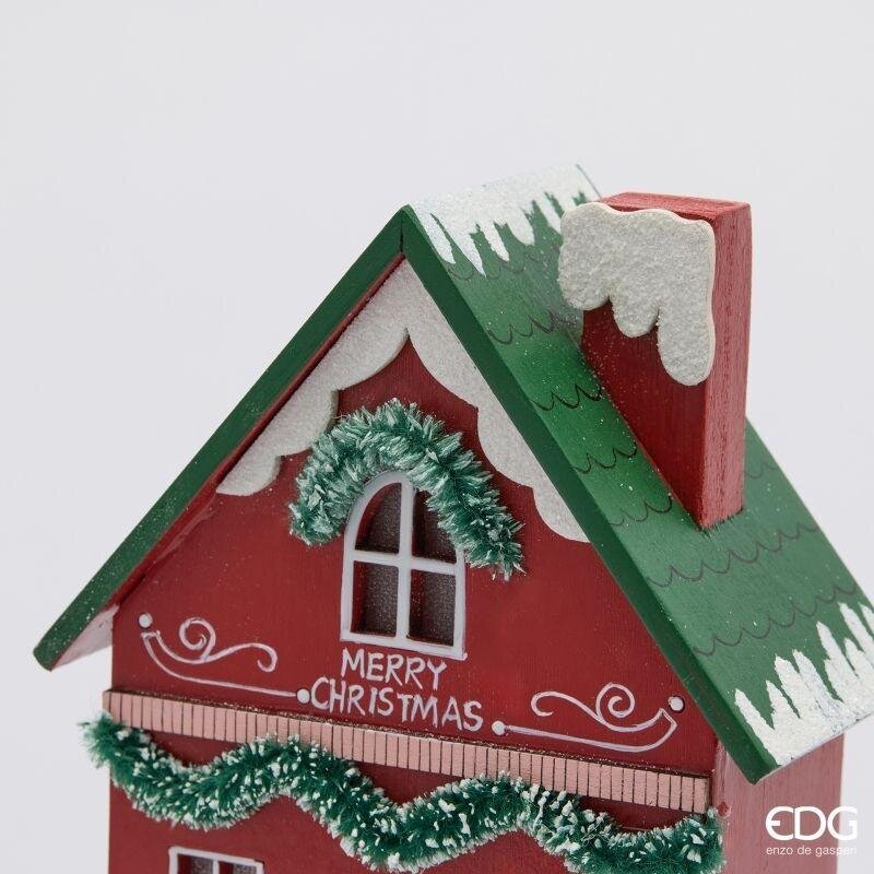 EDG Enzo De Gasperi Casetta Natalizia LED in Legno H27,5 cm Verde Rossa – Decorazione di Natale