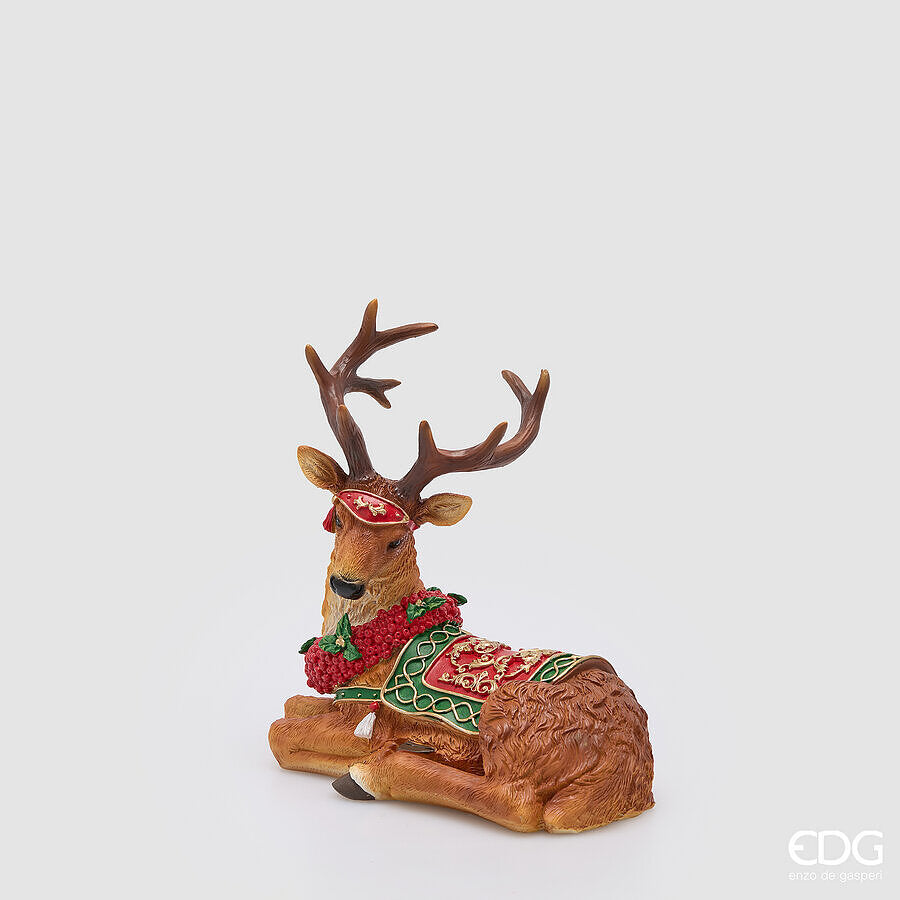 EDG Enzo De Gasperi Renna Natalizia con Ghirlanda H24x23,5x13,5 cm Nocciola – Decorazione di Natale
