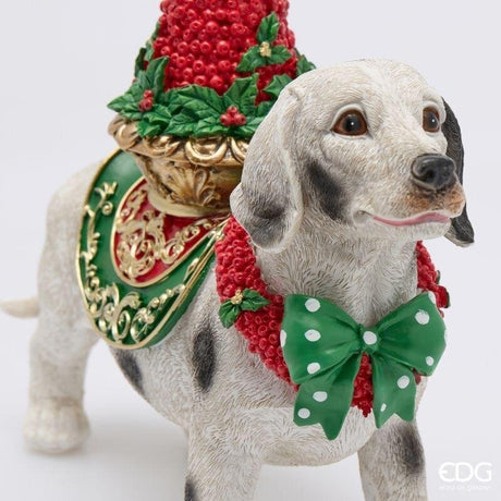 EDG Enzo De Gasperi Dalmatian Dog with Pine H27x30x10.5 cm White Red – Christmas Decoration