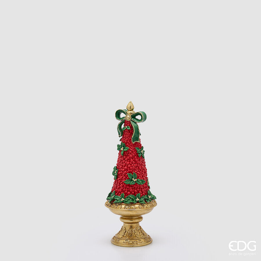 EDG Enzo De Gasperi Pino di Natale con Fiocco H34 cm Verde Rosso – Decorazione Natalizia