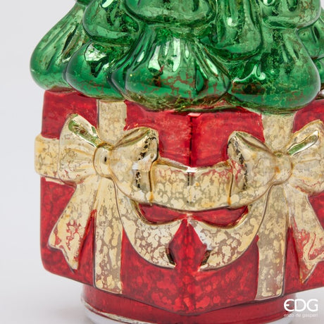 EDG Enzo De Gasperi Pino Twist Regalo LED H30x12.5x12.5 cm Green Red with Movement – Christmas Decoration