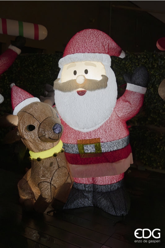 EDG Enzo De Gasperi Babbo Natale Gonfiabile con Renna LED H180 Ø150 cm – Decorazione di Natale
