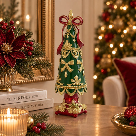 EDG Enzo De Gasperi Pine with Bow H30 cm Green Red – Christmas Decoration