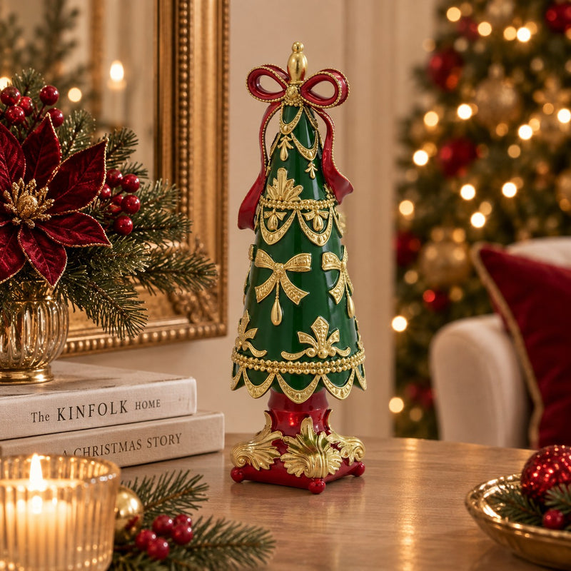 EDG Enzo De Gasperi Pino di Natale con Fiocco H30 cm Verde Rosso – Decorazione Natalizia