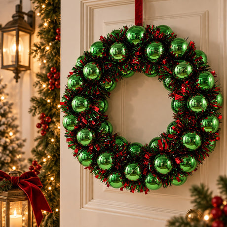 EDG Enzo De Gasperi Christmas Crown with Hanging Baubles Ø32 cm Green Mix – Christmas Decoration
