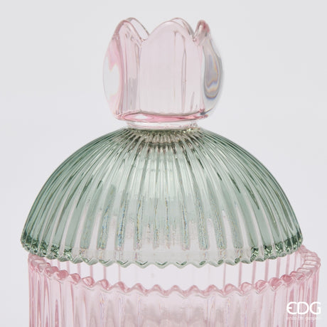 EDG Enzo De Gasperi Decorative Container with Stripes Green Pink H14 Ø10.5 cm – Christmas Decoration