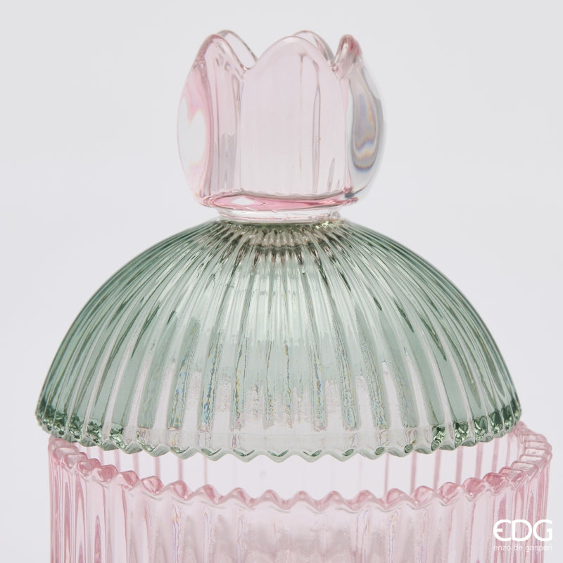 EDG Enzo De Gasperi Decorative Container with Stripes Green Pink H14 Ø10.5 cm – Christmas Decoration