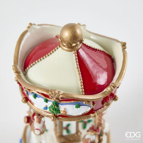 EDG Enzo De Gasperi Christmas Music Box Carousel Horse H17 Ø9.5 cm Red – Christmas Decoration