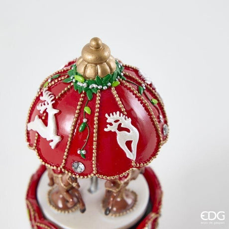 EDG Enzo De Gasperi Carousel Music Box with Reindeer H17 Ø7.5 cm Red – Christmas Decoration