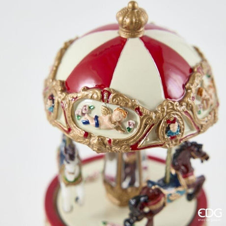 EDG Enzo De Gasperi Carousel Musical Box Horse H18.5 Ø8.5 cm White Red – Christmas Decoration