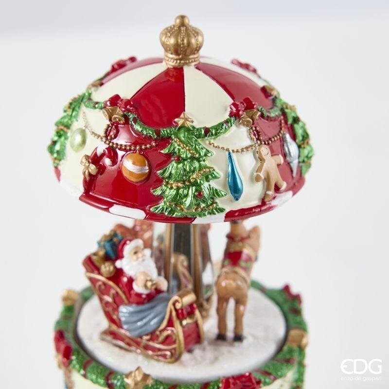 EDG Enzo De Gasperi Music Box Santa Claus with Sleigh H17 Ø8.5 cm Green Red – Christmas Decoration