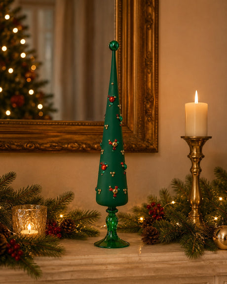 EDG Enzo De Gasperi Decorative Cone with Bubbles H70 cm Green Glass – Christmas Decoration