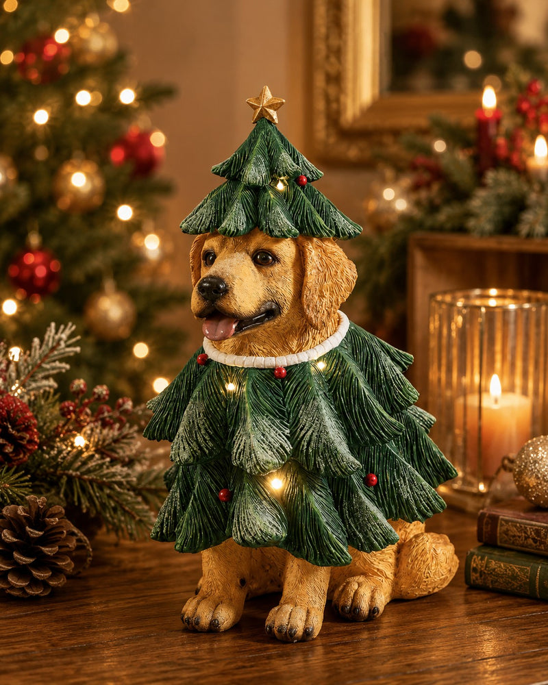 EDG Enzo De Gasperi Dog with Pine LED H57x36x34 cm Green Mix – Luminous Christmas Decoration