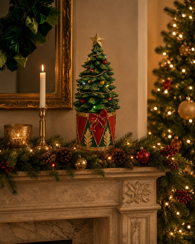 EDG Enzo De Gasperi Pino Natalizio con Tamburo LED H37 Ø16 cm Verde Rosso – Decorazione di Natale