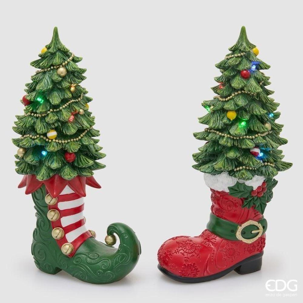 EDG Enzo De Gasperi Pino Natalizio Ass. con Stivale LED H39x21x15 cm Verde Rosso – Decorazione di Natale 1 Pz