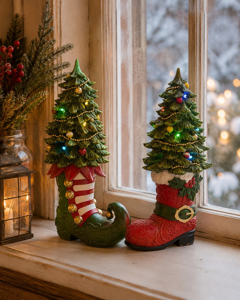 EDG Enzo De Gasperi Pino Natalizio Ass. con Stivale LED H39x21x15 cm Verde Rosso – Decorazione di Natale 1 Pz