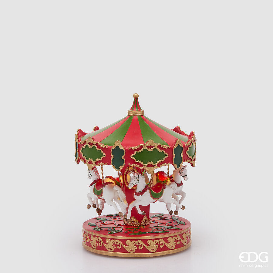 EDG Enzo De Gasperi Diorama Giostra Carosello LED H27 Ø22 cm Multicolor con Musica, Movimento e Luci – Decorazione Natalizia