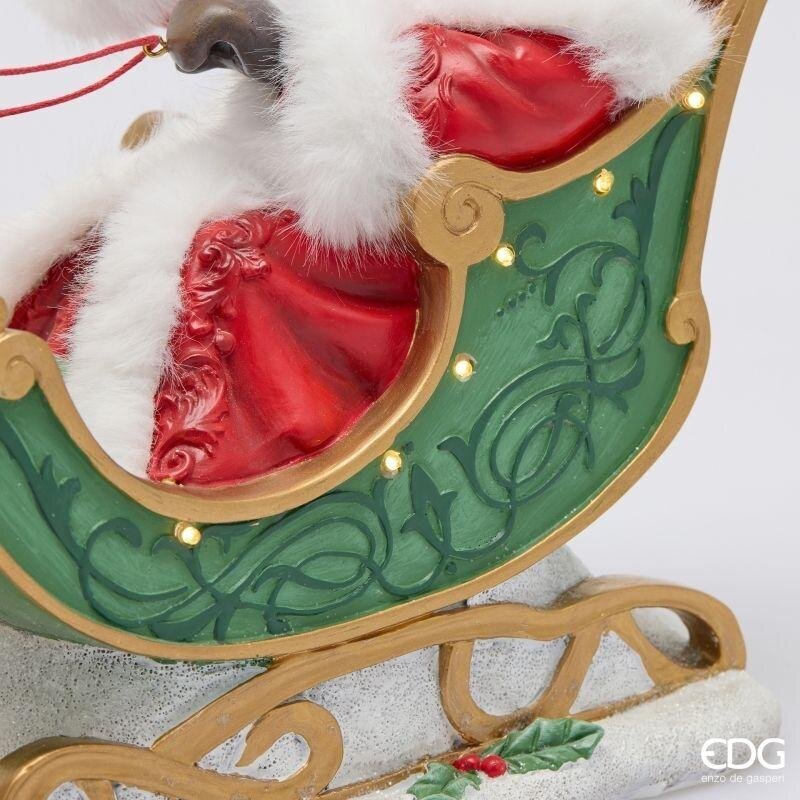 EDG Enzo De Gasperi Decoro Babbo Natale su Slitta Green Red con LED 44x15xH28 cm – Decorazione Natalizia