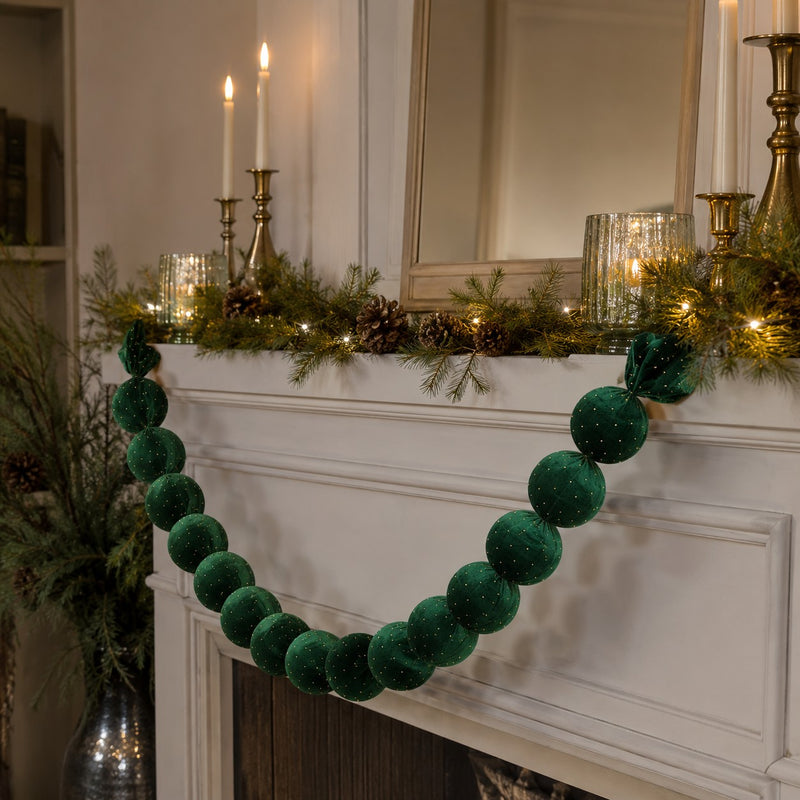 EDG Enzo De Gasperi Festone Natalizio 20 Palle Brillanti Verde Scuro Ø8 cm L180 cm – Decorazione di Natale