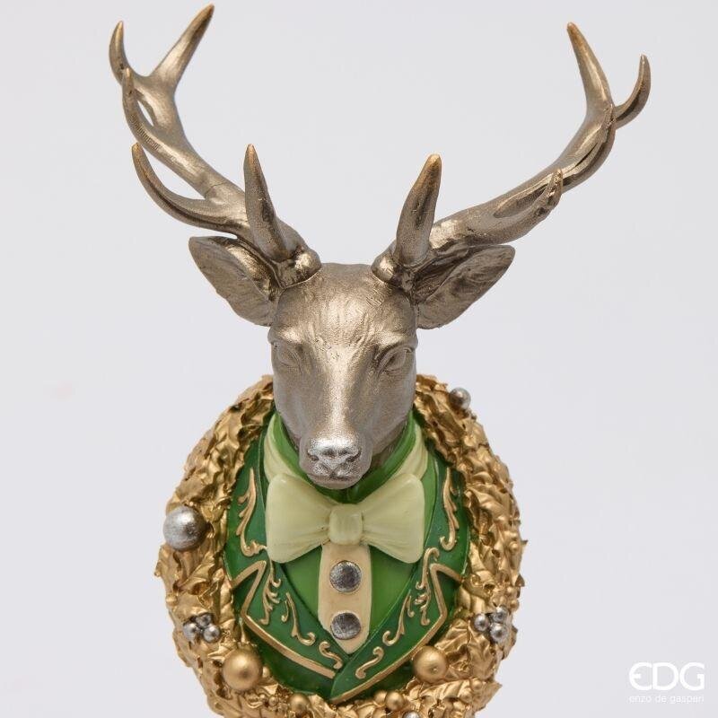 EDG Enzo De Gasperi Decoro Renna su Piedistallo Bianco Verde 11x11xH30 cm – Decorazione di Natale