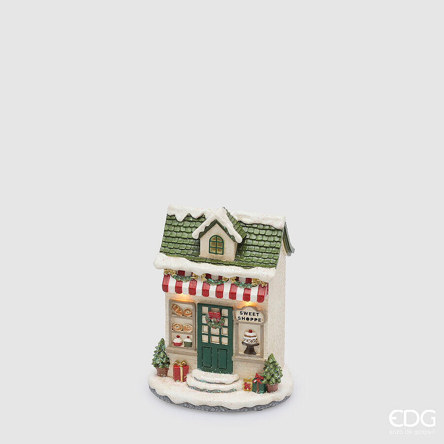 EDG Enzo De Gasperi Diorama Christmas House LED H.15.5 L.10.5 L.8 LED C6 Green Red