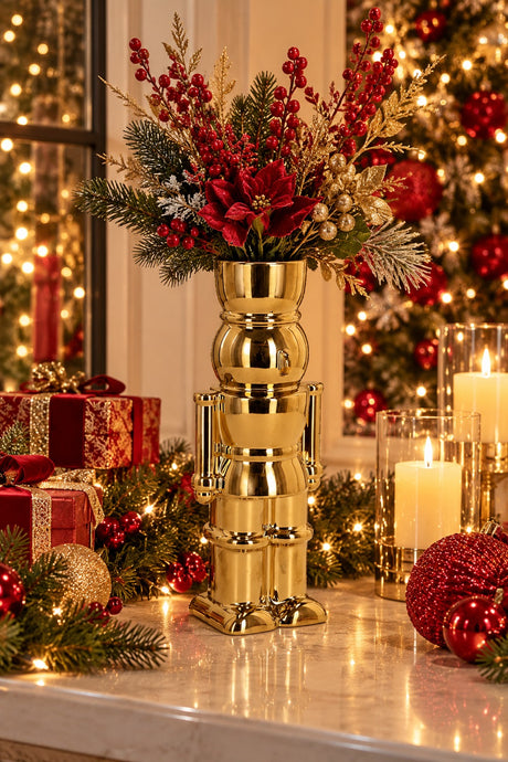 Bizzotto Christmas Walker Soldier Vase H 22.5 cm 9 x 6.5 cm Gold Ceramic