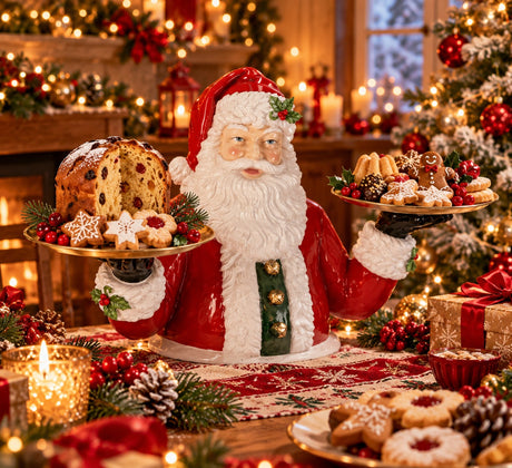 Bizzotto 2-Tier Tray Scott Santa Claus H 46.8 cm 76.3 x 44.5 cm Polyresin Red White