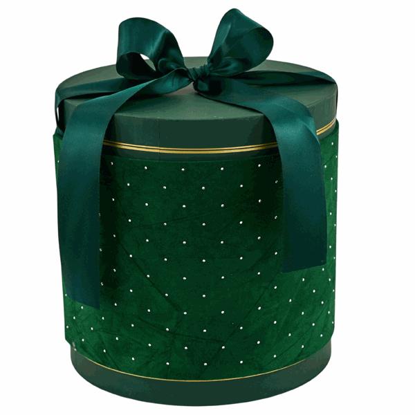 L'Arcolaio Large Round Velvet Christmas Box Green D 24x22 cm