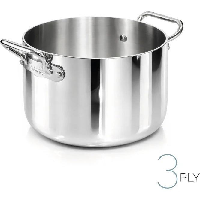AGNELLI Aluinox 3-Ply High Casserole with 2 Polished Stainless Steel Handles 20x14 cm