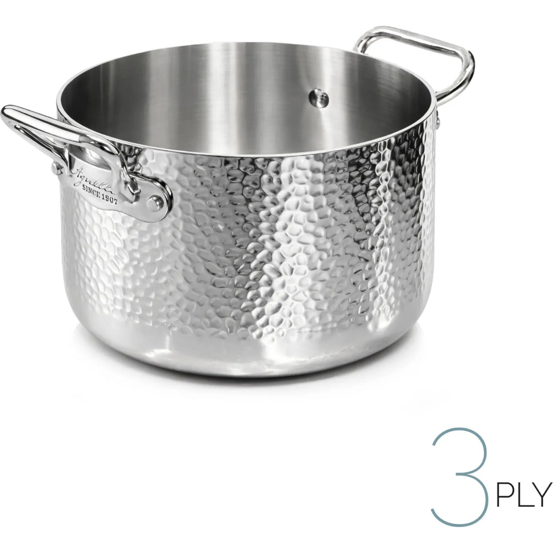 AGNELLI High Hammered Aluinox 3 Ply Casserole 16x12 Cm with 2 Stainless Steel Handles