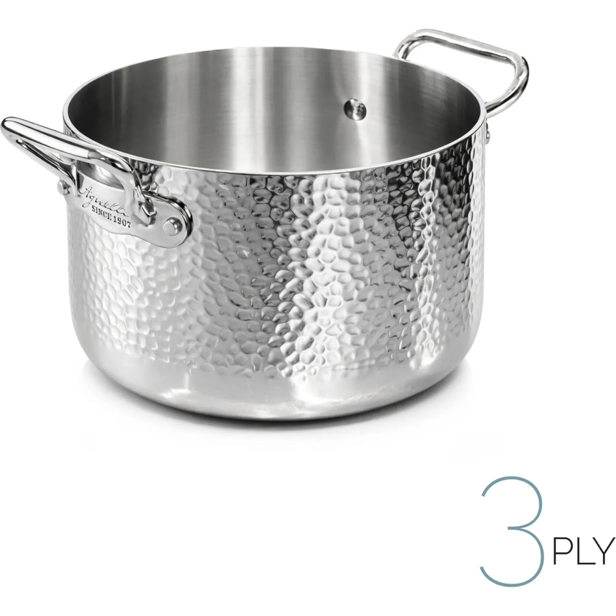 AGNELLI Casseruola Alta Martellato Aluinox 3 Ply 16x12 Cm con 2 Maniglie in Acciaio Inox