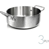 AGNELLI Casseruola Bassa Martellato Aluinox 3 Ply 24x9,5 Cm con 2 Maniglie in Acciaio Inox