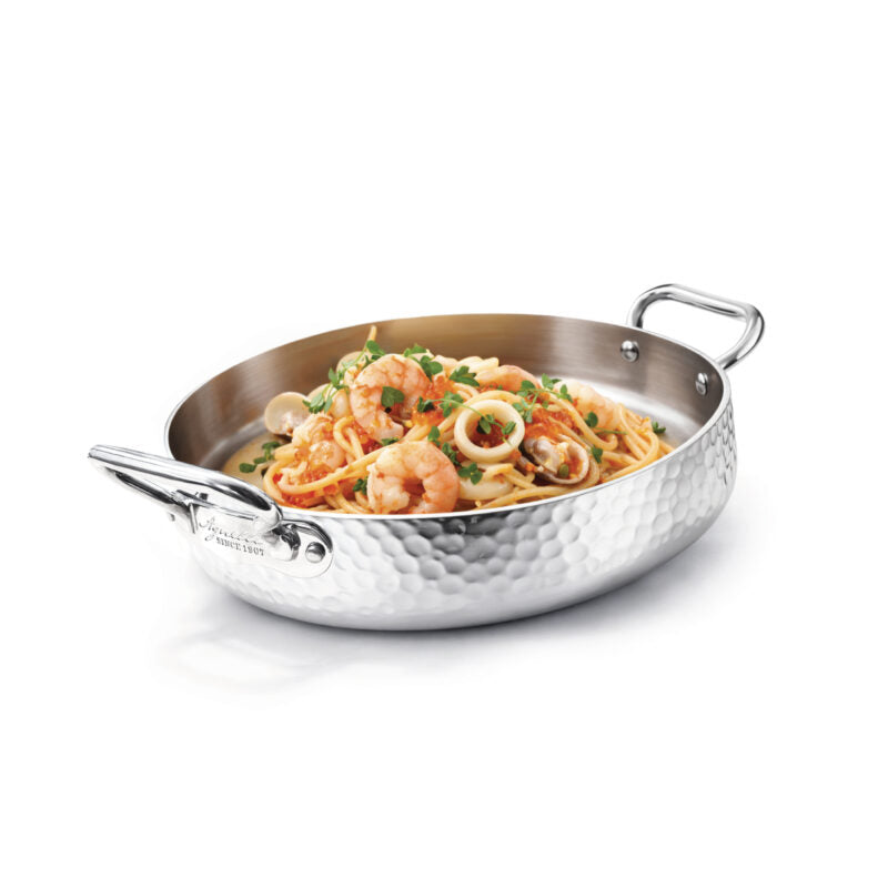 AGNELLI Aluinox Hammered 3PLY Casserole 28x6 cm with 2 Stainless Steel Handles
