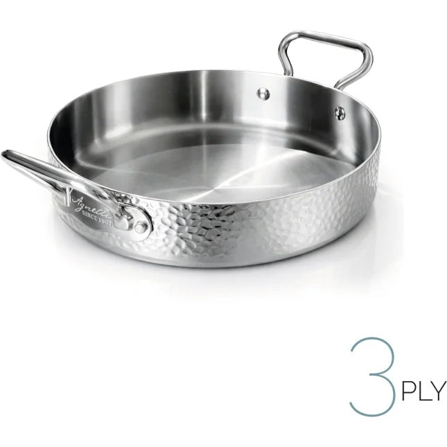 AGNELLI Aluinox Hammered 3PLY Casserole 28x6 cm with 2 Stainless Steel Handles